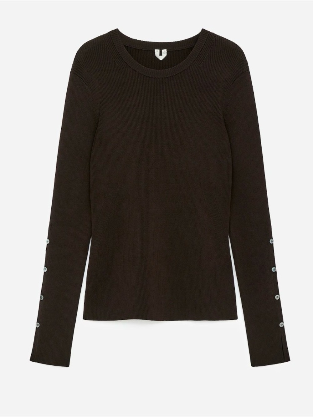 Brown Crewneck Sweater with Button Cuff